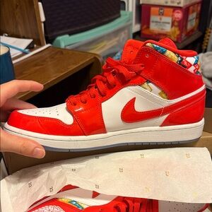 Jordan Red and White High-Top Sneakers